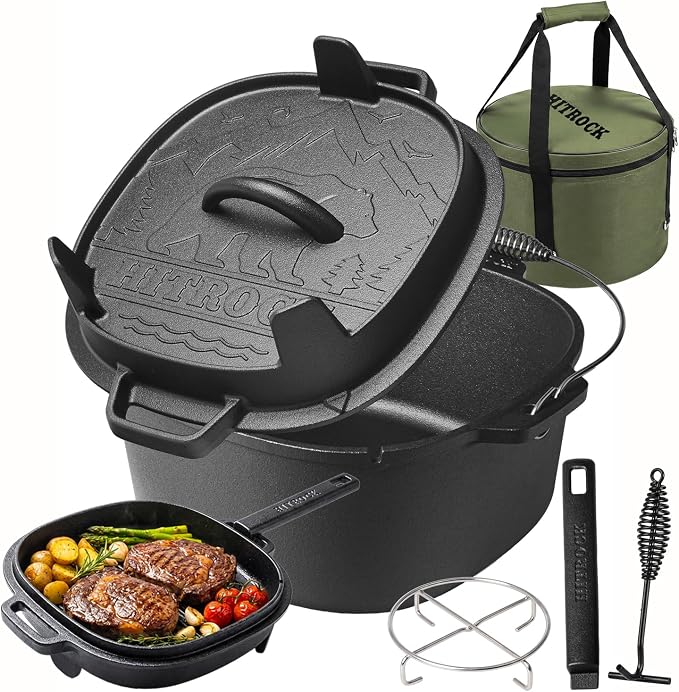 HITROCK Cast Iron Camp Dutch Oven 4QT, Pre-Seasoned Camping Dutch Oven by Unknown