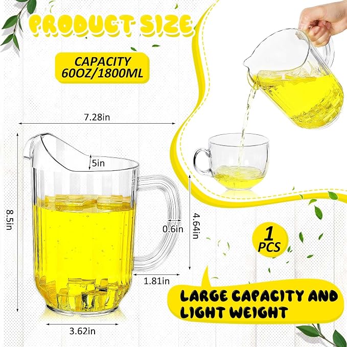 Tessco for you Plastic Pitchers 60 Ounce Clear Restaurant Jug Large Water - Image 2