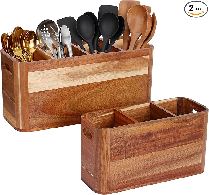 2PC Wooden Kitchen Utensil Holder by Unknown