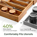 keechee Carbonized Large Bamboo Kitchen Drawer Organizer, 12 Slots Expandable - Image 3