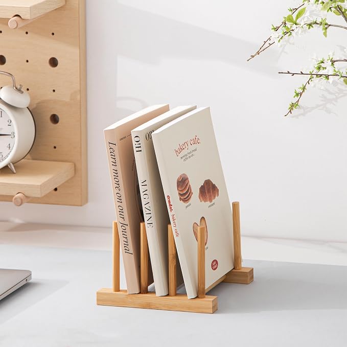 HBlife Bamboo Dish Plate Bowl Cup Book Pot Lid Cutting Board Drying Rack Stand - Image 5