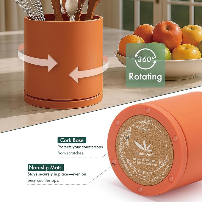 D'vine Dev 360° Rotating Utensil Holder Set – 7.2"+5" Kitchen Utensil Crocks - Image 4