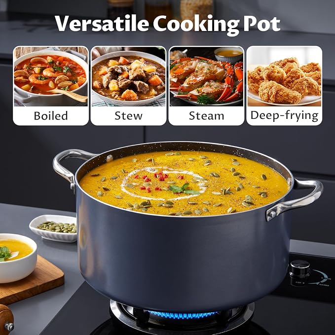 BEZIA 12 Quart Cooking Pot, Large Non Stick Induction Stock Pots - Image 7