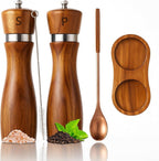 Premium Acacia Wood Salt & Pepper Grinder Set, 8-Inch Manual Mills by GooHeraInc