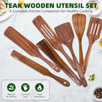 7 PCS Wooden Spatula for Cooking, Natural Teak Wooden Utensil Set, Non-Toxic - Image 6