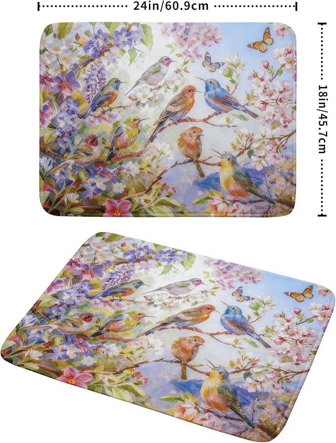 Floral Birds Dish Drying Mat Spring Decoration Absorbent Dish Drain Cloth Mat - Image 2