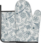 Blue Floral Oven Mitts Set – Vintage Pot Holders Kitchen Gloves by DZGlobal