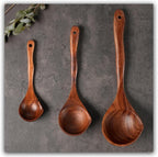 Wooden Ladle Spoon Set, 3 Size Teak Large Soup Ladel Wood Spoons - Image 2
