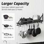 KES 30-Inch Kitchen Pan Pot Rack Wall Mounted Hanging Storage Organizer Wall - Image 2