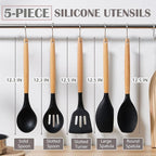 E-far Silicone Cooking Utensils Set, 5-Piece Black Kitchen Utensils Set - Image 2