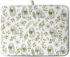 Easter Bunny Floral Drying Mat for Kitchen Counter Spring Easter Rabbits Green by Kwlegh