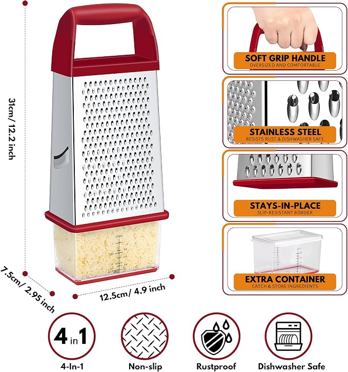 Urbanstrive Cheese Grater With Container, Professional Cheese Grater with Handle - Image 2