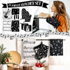 Leinuosen 8 Pcs Music Note Kitchen Decor Accessories Set Farmhouse Towels Oven - Image 2