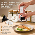 Glass Spice Jars with 360 Labels -24 pcs- 4oz- Spice Containers with Bamboo - Image 2