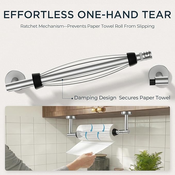 FORIOUS Paper Towel Holder Under Cabinet, SUS304 Wall Mounted Commercial Paper - Image 3