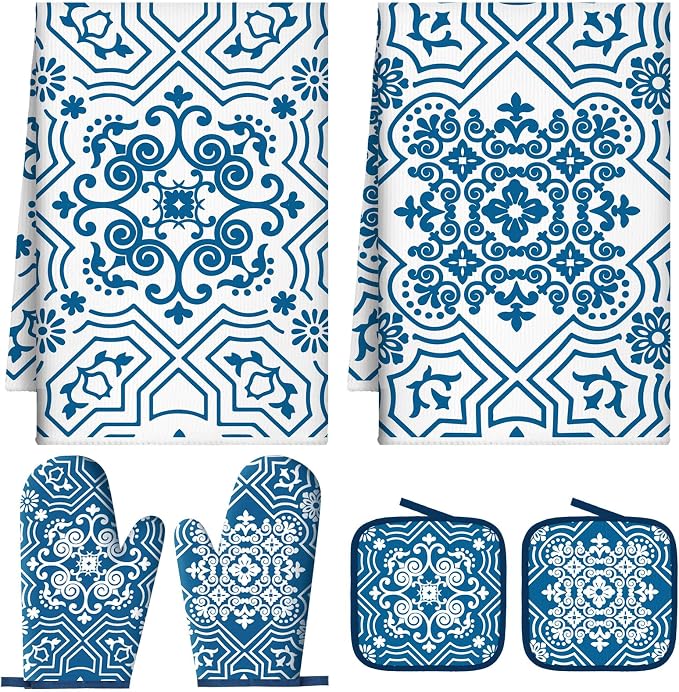 Jingmore 6 Pcs Kitchen Decor Set Accessory Farmhouse Kitchen Towels Pot Holders by Jingmore