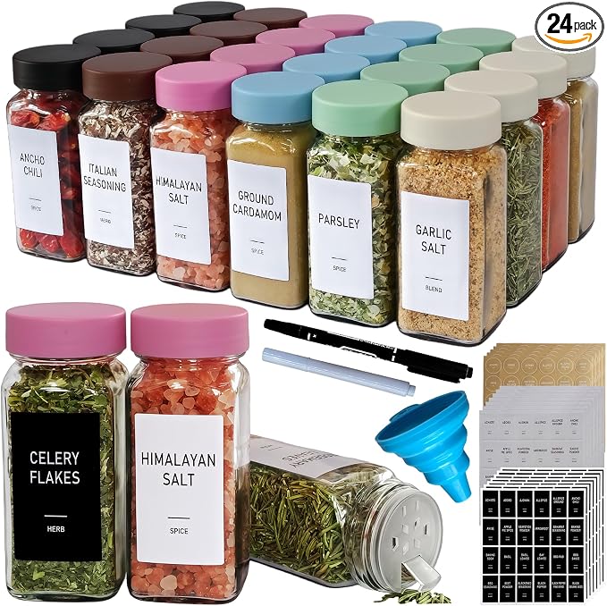 Pink Spice Jars with Labels by Unknown