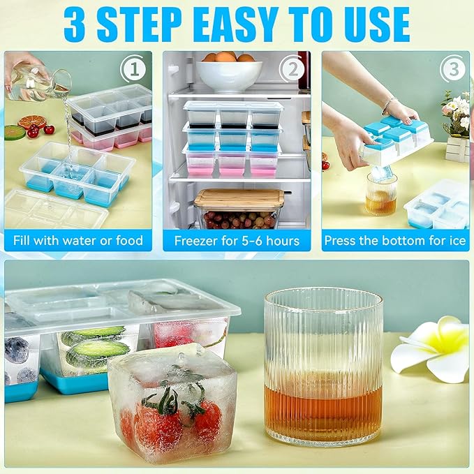 Ice Cube Trays 2 Pack, JRISBO Large Silicone Ice Cube Molds - Image 3