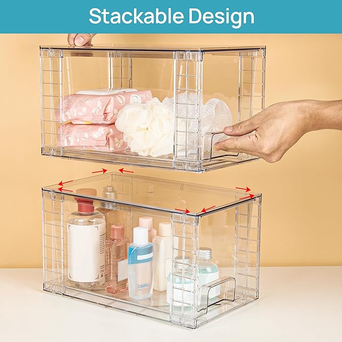 Vtopmart 4 Pack Large Stackable Storage Drawers, Easily Assemble Acrylic - Image 8