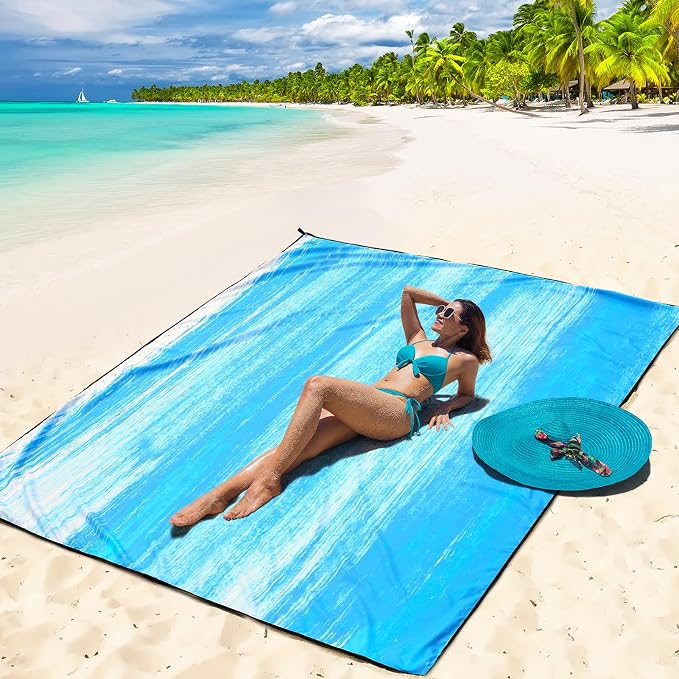 WIWIGO Beach Blanket Waterproof Sandproof Beach Mat 79" X 83"/10'x9'for 2-8 - Image 5