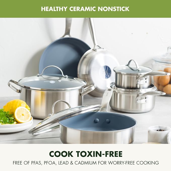 GreenPan Treviso 10 Piece Cookware Set, Non-Toxic PFAS-Free Stainless Steel - Image 5