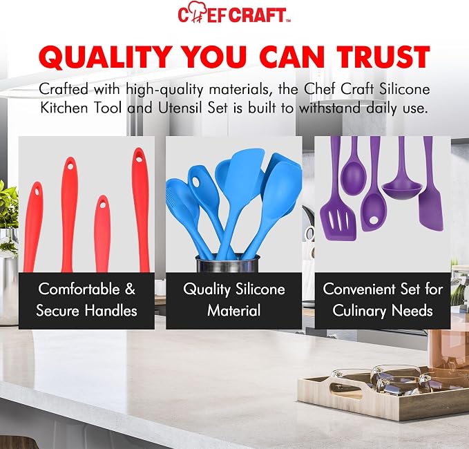 Chef Craft 5 Piece Red Premium Silicone Kitchen Tool Set - Image 6