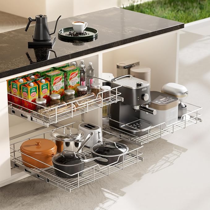 2 Tier Pull Out Cabinet Organizer 15" W X 17" D, Slide Out Drawers - Image 5