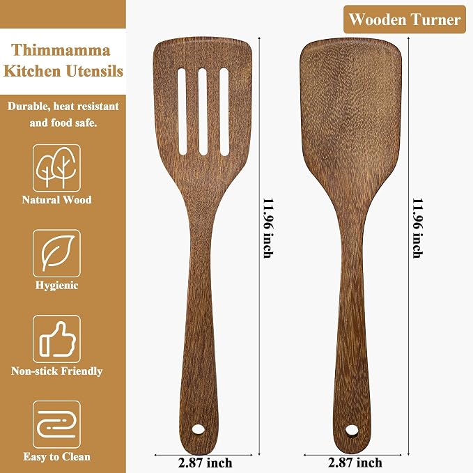 Wooden Spatula for Cooking 12 Inches Wood Spatula Slotted Turner Cooking - Image 3
