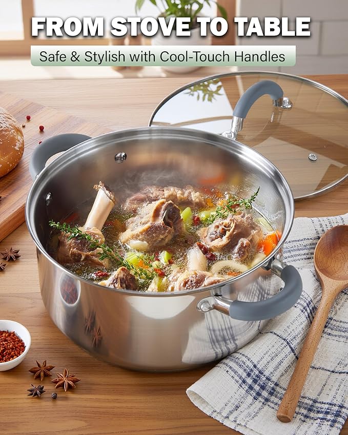 Cook N Home Stock Pot with Lid, 12-Quart Basic Stainless Steel Sauce Cooking - Image 4