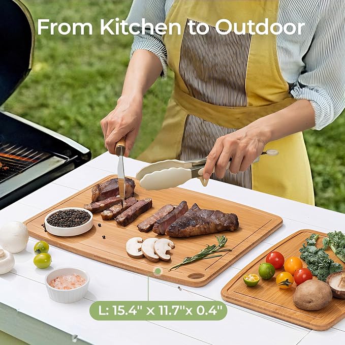 Keechee Dishwasher Safe Bamboo Cutting Boards 15.4x11.7in Heat-Resistant - Image 5