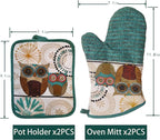Oven Mitts and Pot Holders Sets, Funny Owl Kitchen Oven Mitts Heat Resistant - Image 8