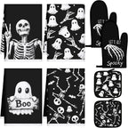 Leinuosen 8 Pcs Skull Kitchen Decor Set Kitchen Towels Gothic Oven Mitts and by Leinuosen