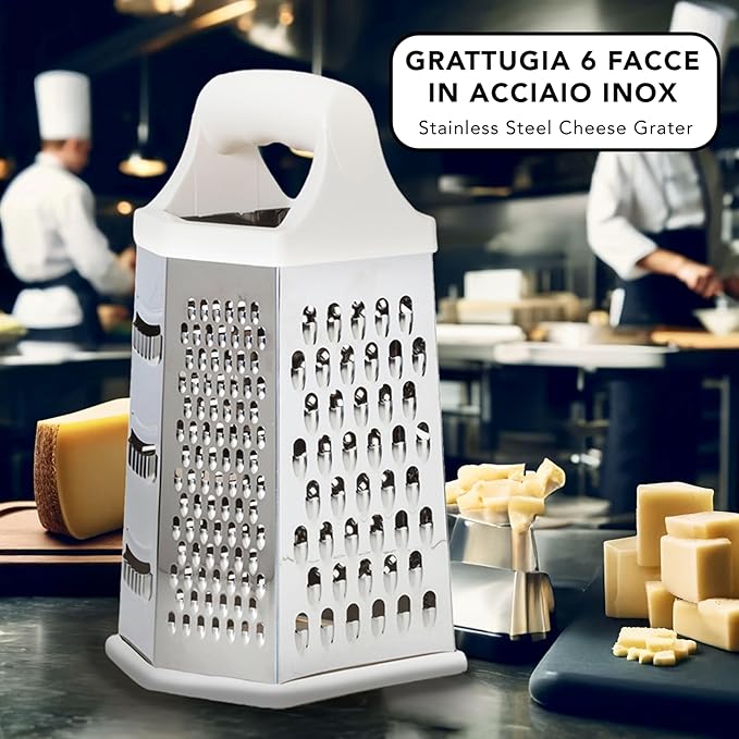 IPEA Stainless Steel 6-Sided Cheese Grater – 23 cm – Vertical Grater Six Blades - Image 2