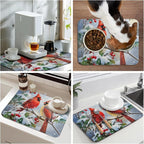 Winter Cardinal Birds Dish Drying Mat, Holly Berry Branches Dish Drying Mat - Image 9