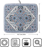 Boho Flower Dish Drying Mat Blue Bohemian Dishes Drainer Rack Mat 16x18 Inch - Image 2