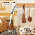 Jilla-hla Wooden Spatula Nonstick Turner Acacia Wood, Right Long Handle Flat - Image 7