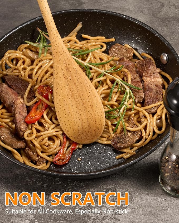 3 Pcs Wooden Spoons for Cooking, 12 Inches Long Handle Spoons for Mixing - Image 3