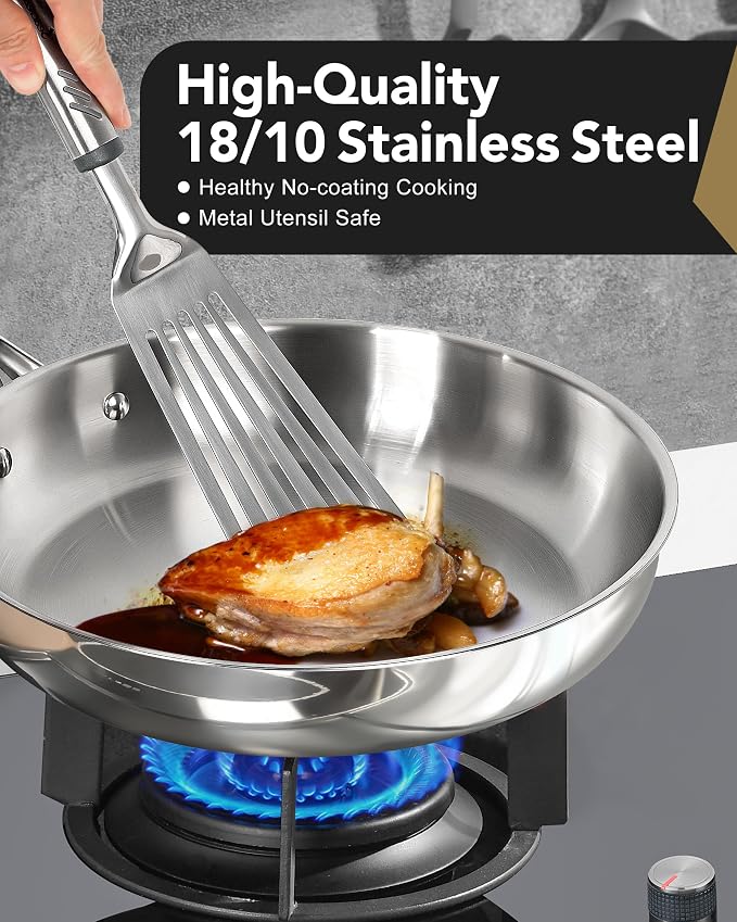 MICHELANGELO Stainless Steel Frying Pan Set, Stainless Steel Skillet - Image 3