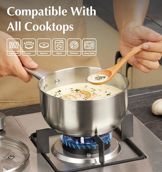 KOCH SYSTEME CS Stainless Steel Saucepan Set, 1QT & 2QT & 3QT Sauce Pan - Image 3