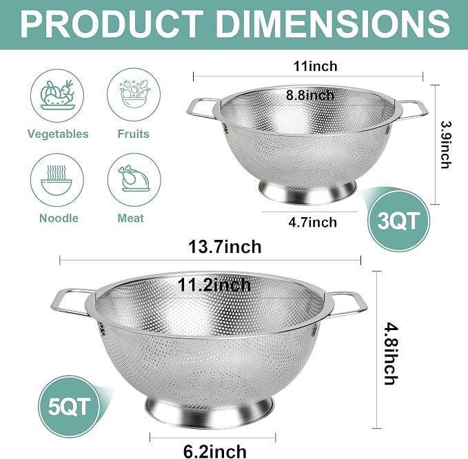Kaishun Colander Stainless Steel Set, Kitchen Strainer - Image 2