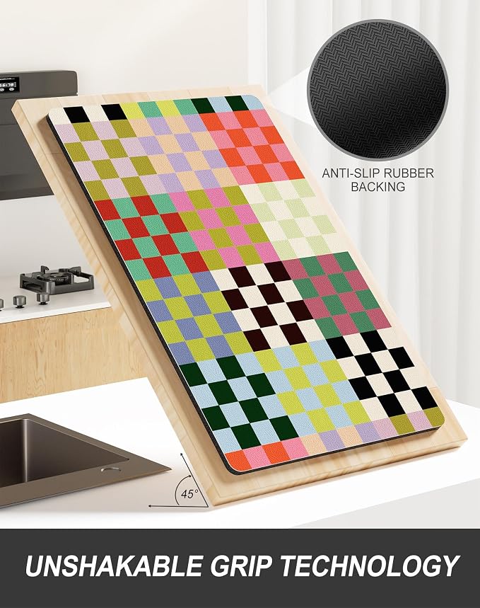 Rnivvi Dish Drying Mat for Kitchen Counter, XL 15 x 24" Cute Checkered - Image 5
