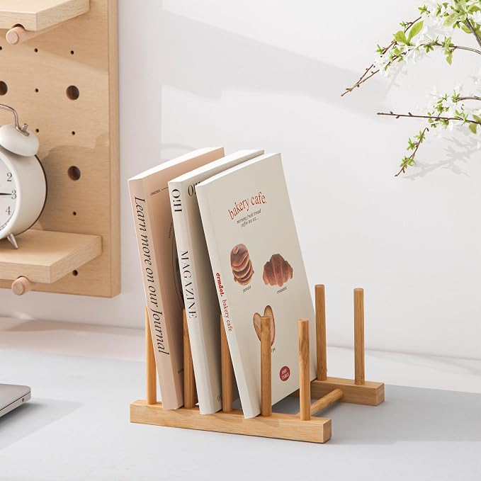 HBlife Bamboo Dish Plate Bowl Cup Book Pot Lid Cutting Board Drying Rack Stand - Image 5