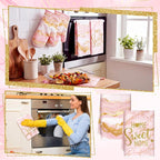 Bencailor Light Pink 6 Pcs Marble Kitchen Decor Gold Pot Holders Oven Mitts 2 - Image 4