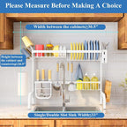 Over The Sink Dish Drying Rack, Adjustable 2 Tier Metal Steel Dish Drying Racks - Image 8