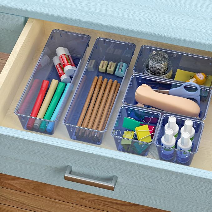WOWBOX 9 Pack Clear Drawer Organizer Set, Acrylic Drawer Storage Trays - Image 5