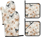 Butterfly Oven Mitts and Pot Holders, Boho Floral Flower Heat Resistant Oven by Unknown