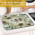 Winter Dish Drying Mat for Kitchen Counter 16x18 Christmas Evergreen Leaves - Image 7