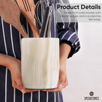 Marble Utensil Holder 6.5 Inch Cream Onyx Wooden Cooking Utensils Set & Spatula - Image 5