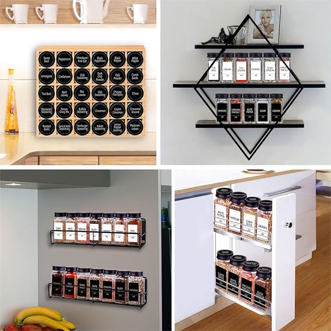 Churboro 66 Spice Jars with 547 Labels- Glass Spice Jars with Black Metal Caps - Image 5