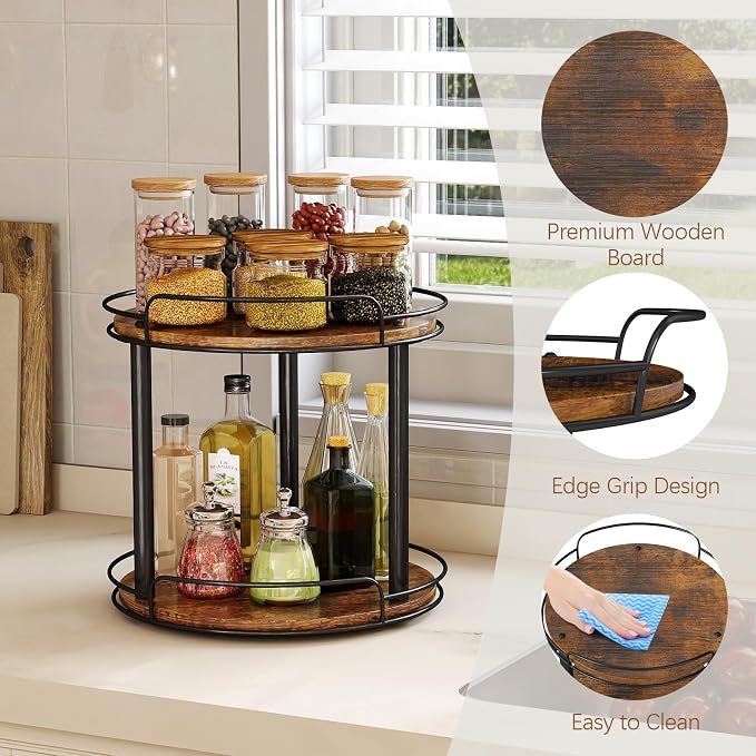 LAMU 9'' Wood Lazy Susan Turntable Organizer - Image 2